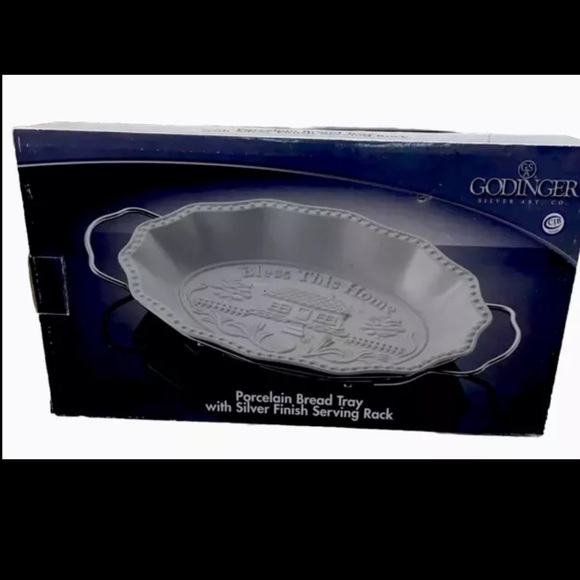 Godinger Porcelain Bread Tray & Serving Rack Silver Finish Bless This Home NEW - Picture 2 of 3